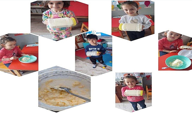 Samsun Alaçam'da Anasınıfı Öğrencileri Kendi Tereyağlarını Üretiyor