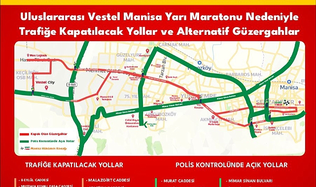Manisa’da Vestel Yarı Maratonu Nedeniyle Trafik Düzenlemesi Yapılacak