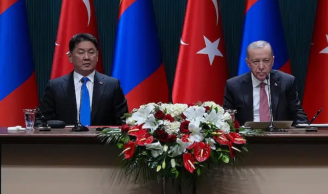 Erdoğan ve Moğolistan Cumhurbaşkanı Khurelsukh Ortak Görüşme