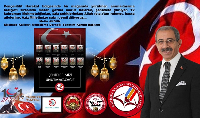 Başkan Metin Akgün’den Pençe-Kilit Harekâtı’nda Şehit Olan 12 Mehmetçik İçin Başsağlığı Mesajı