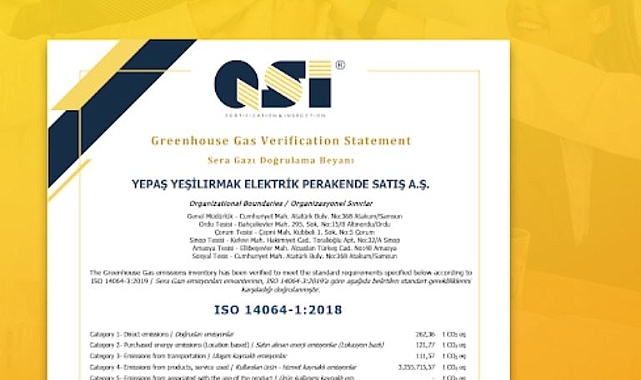 YEPAŞ, Karbon Ayak İzi Doğrulama Sürecini Sıfır Hata ile Tamamladı