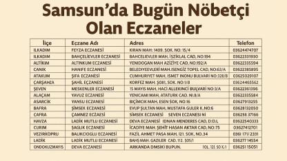 Samsun’da Bugün Nöbetçi Eczaneler (8 Kasım 2025 Cumartesi)
